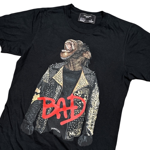 DomRebel Dom Rebel Distressed Raw Hem Bubbles Monkey Bad T Shirt Mens XS/S - Picture 3 of 7